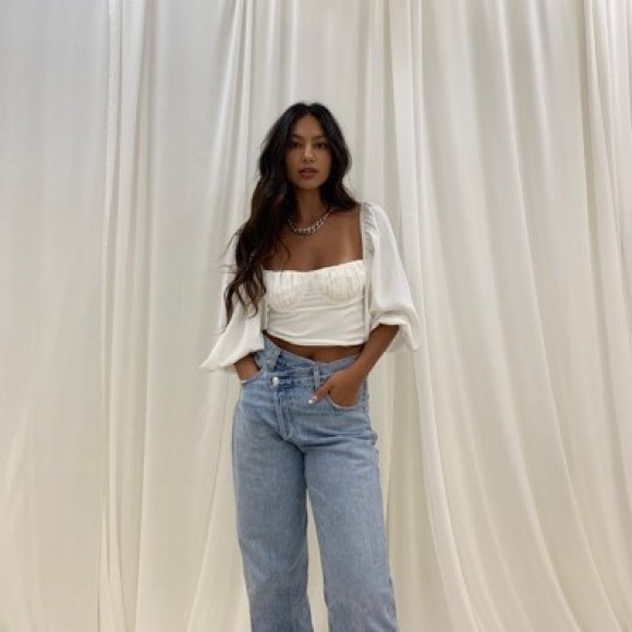 White Puff Sleeve Ruched Crop Top - Picture 11 of 12